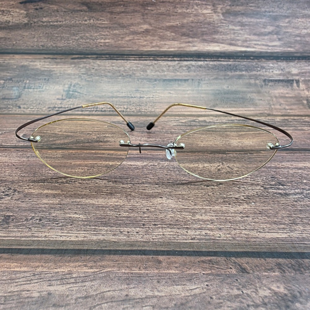 Marchon Airlock 2 720 Rimless Oval Eyeglasses Brown Gold 140mm Frames
